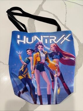 Blue Graphic Tote Bag with Black Straps
